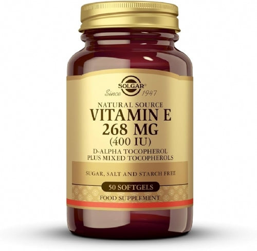 SOLGAR VITAMINA E 268 MG (400 UI) D-ALFA TOCOFEROL Y MEZCLA DE TOCOFEROLES  50 CAPSULAS BLANDAS