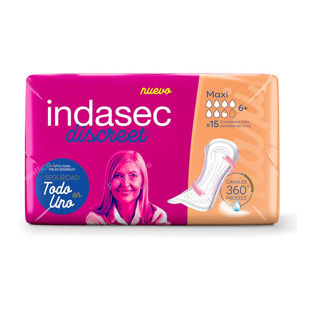 INDASEC DISCREET MAXI COMPRESA PERDIDAS LEVES  15 UNIDADES