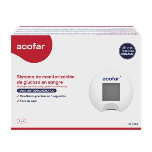 SISTEMA DE MONITORIZACION DE GLUCOSA EN SANGRE ACOFAR 1 MEDIDOR + 10 LANCETAS + 25 TIRAS REACTIVAS
