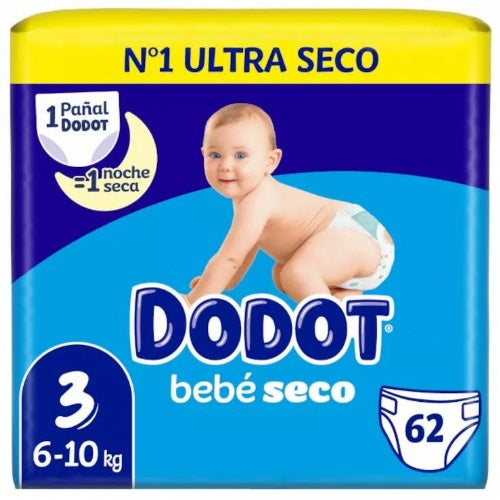 PAÑAL INFANTIL DODOT BEBE SECO VALUE TALLA 3 6-10 KG 62 UNIDADES PACK