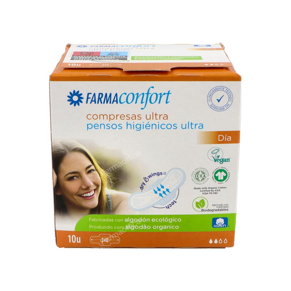 FARMACONFORT COMPRESAS 100%ALGODON ULTRAFINAS DIA ALAS 10 U