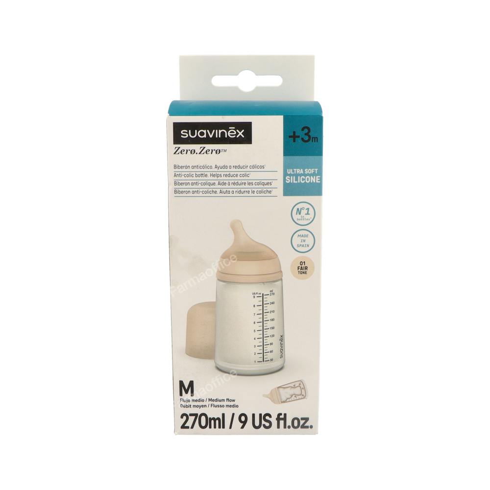 SUAVINEX BIBERON ZERO ANTIC B/ANCHA SILI FLUJO MEDIO 270 ML